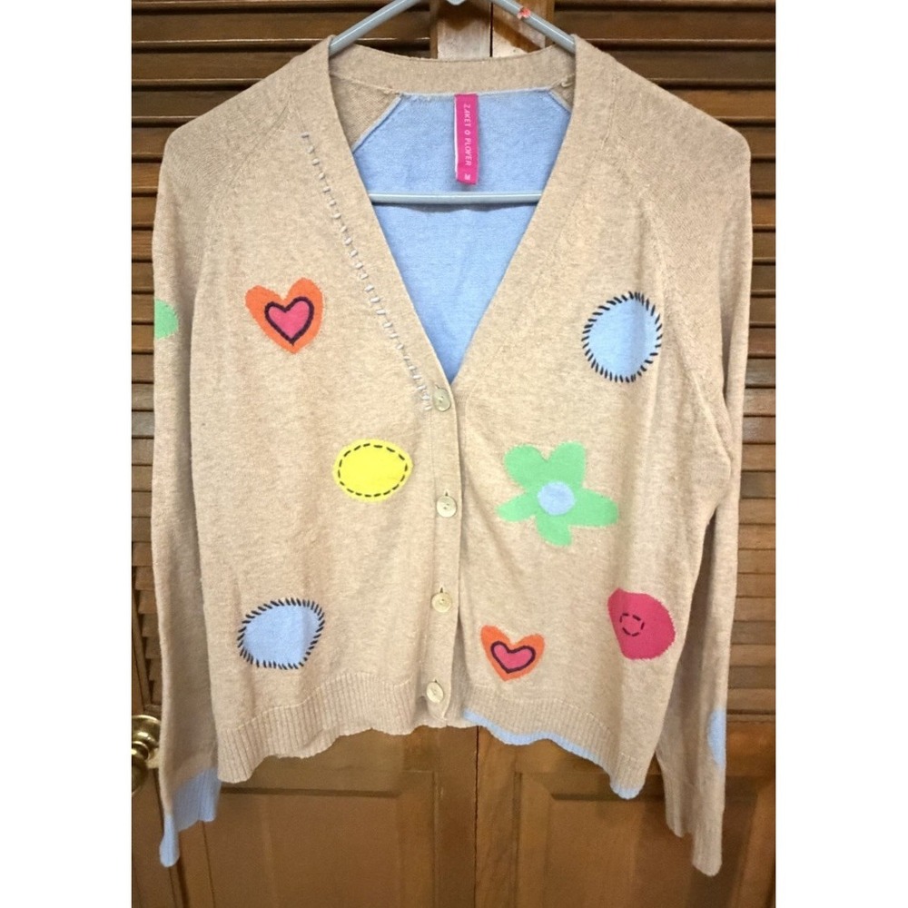 Zaket & Plover Cardigan M Cashmere Blend Whimsical Art Teacher Sweater
